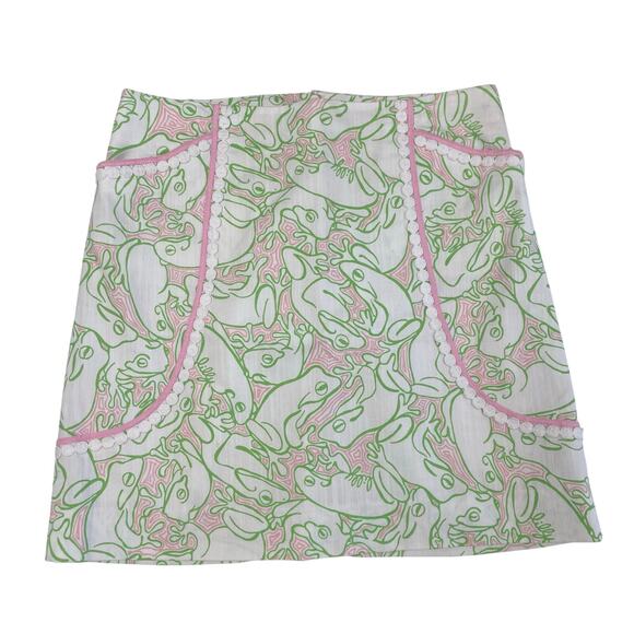 Lilly Pulitzer Originals Roslyn Skirt Pink Green Frog Lilly Pad Pattern 8 AS IS - Picture 1 of 8